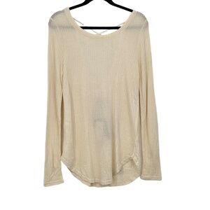 CHASER Women's Cream Waffle Knit Criss Cross Back Long Sleeve Top Size Large